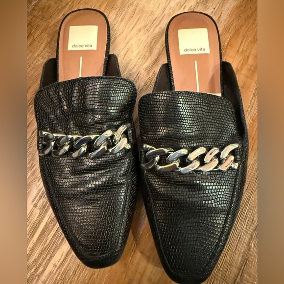 Dolce Vita Hayat Almond Toe Chain Link Leather Mules - Picture 3 of 4